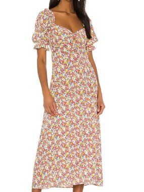 Faithfull The Brand Lennox Midi Dress | Floral Puff Sleeve Smocked | x Revolve